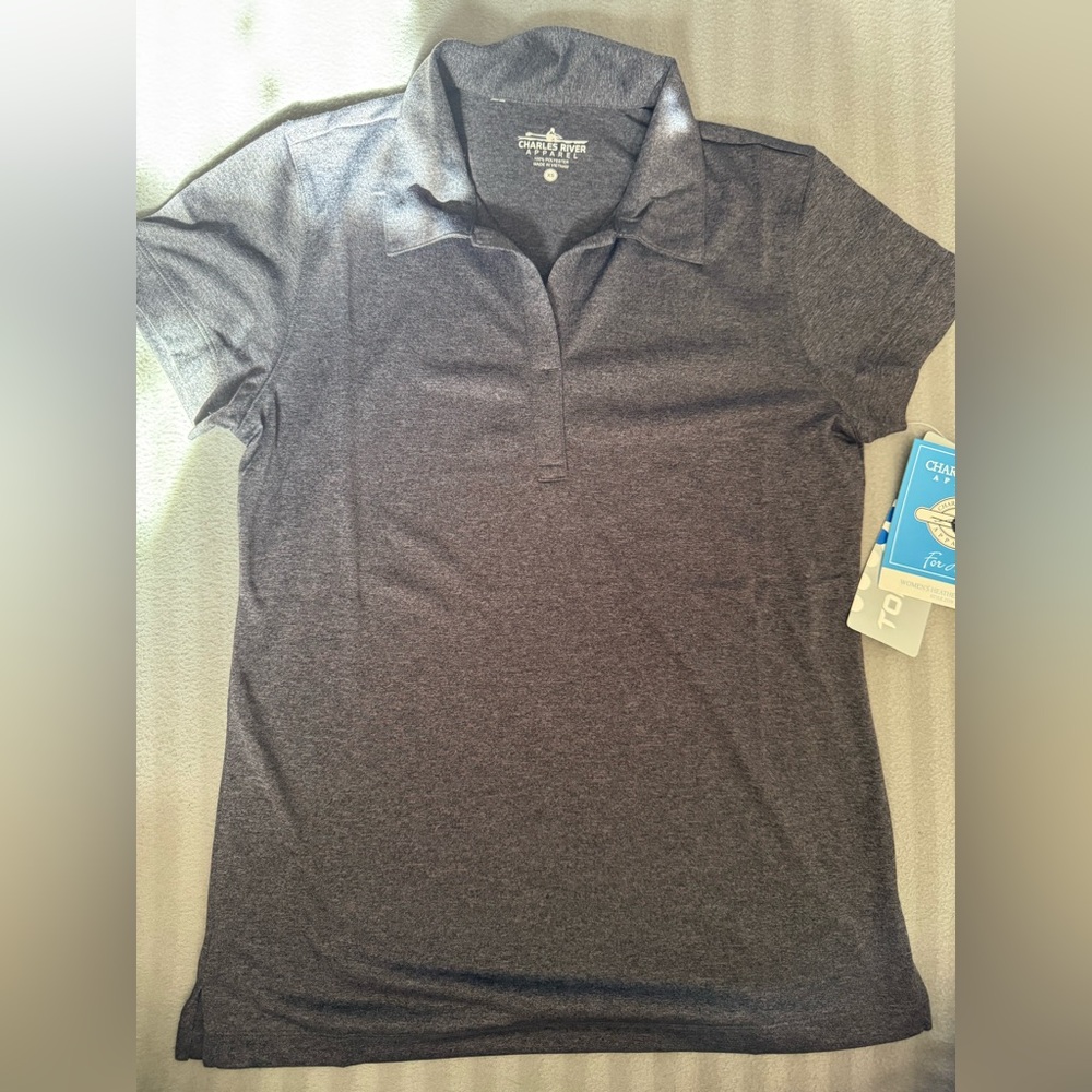 Charles River Apparel / Gray / Dye Short Sleeve / Collard V Neck /  NWT